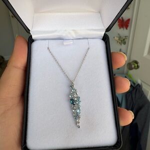 Sterling Silver Multi Blue and White Topaz Pendant Necklace